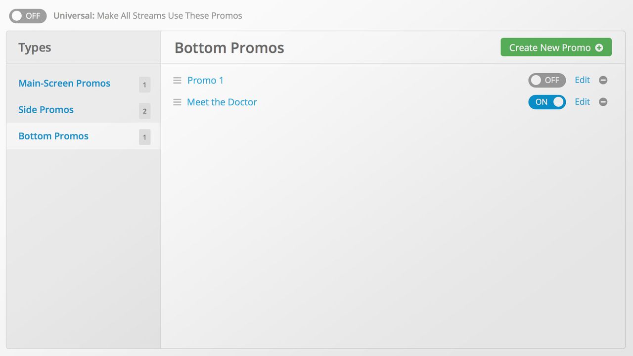 You can toggle promos on or off by click the on off toggle button.