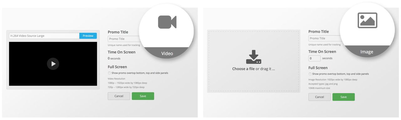 Main screen promos can be either video or images.