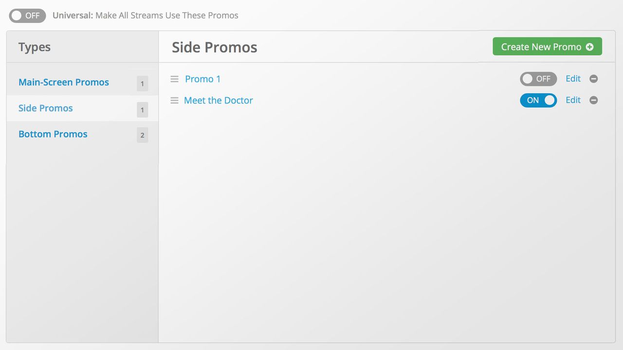 You can toggle individual promos on or off with the toggle button.