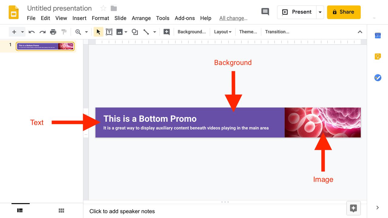 Add images, shapes, and text to compose your bottom promo.