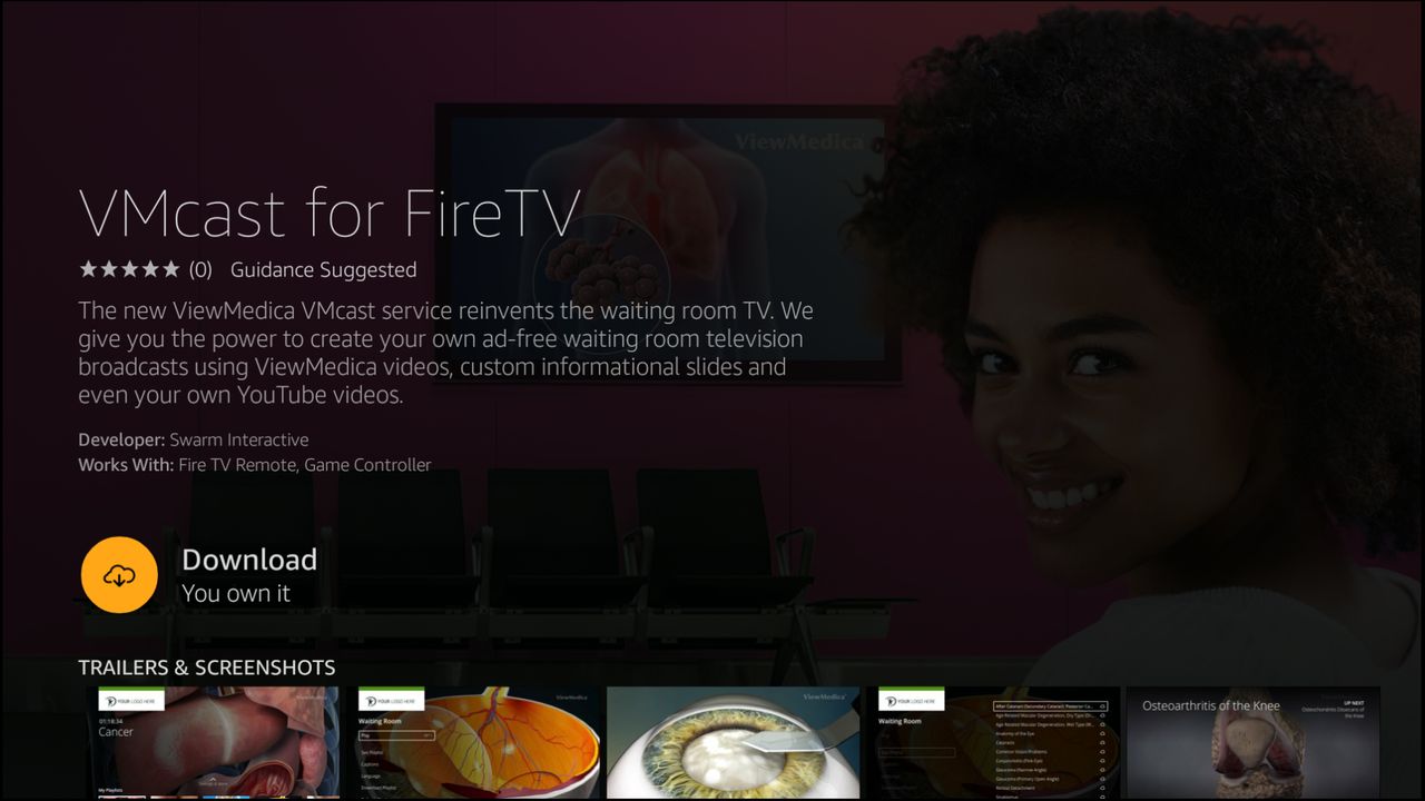 The download screen features text that describes the VMcast app and a download button to add the app to your homescreen.