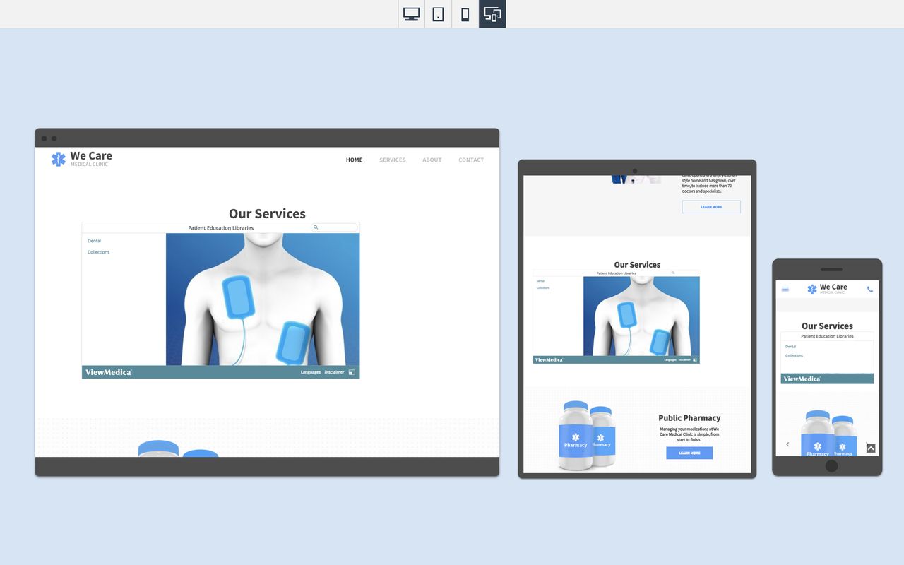The ViewMedica embed works properly once the page is published.