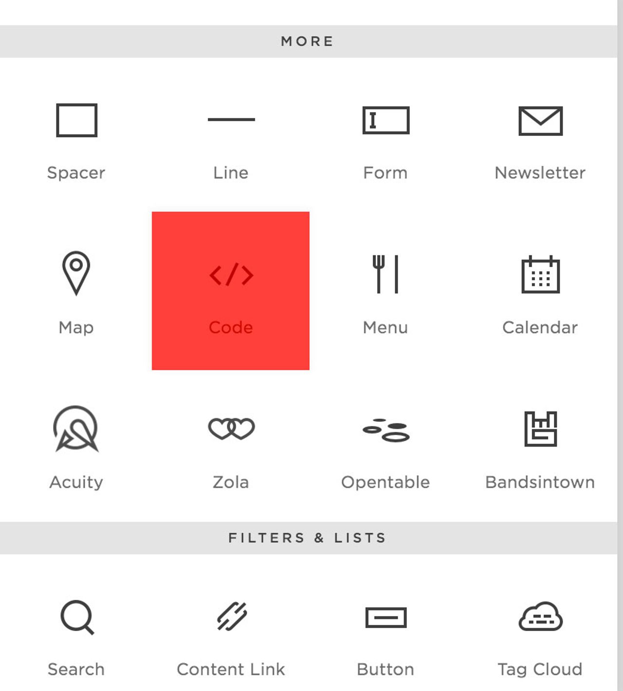 In the widget dialog, the code option is highlighted.
