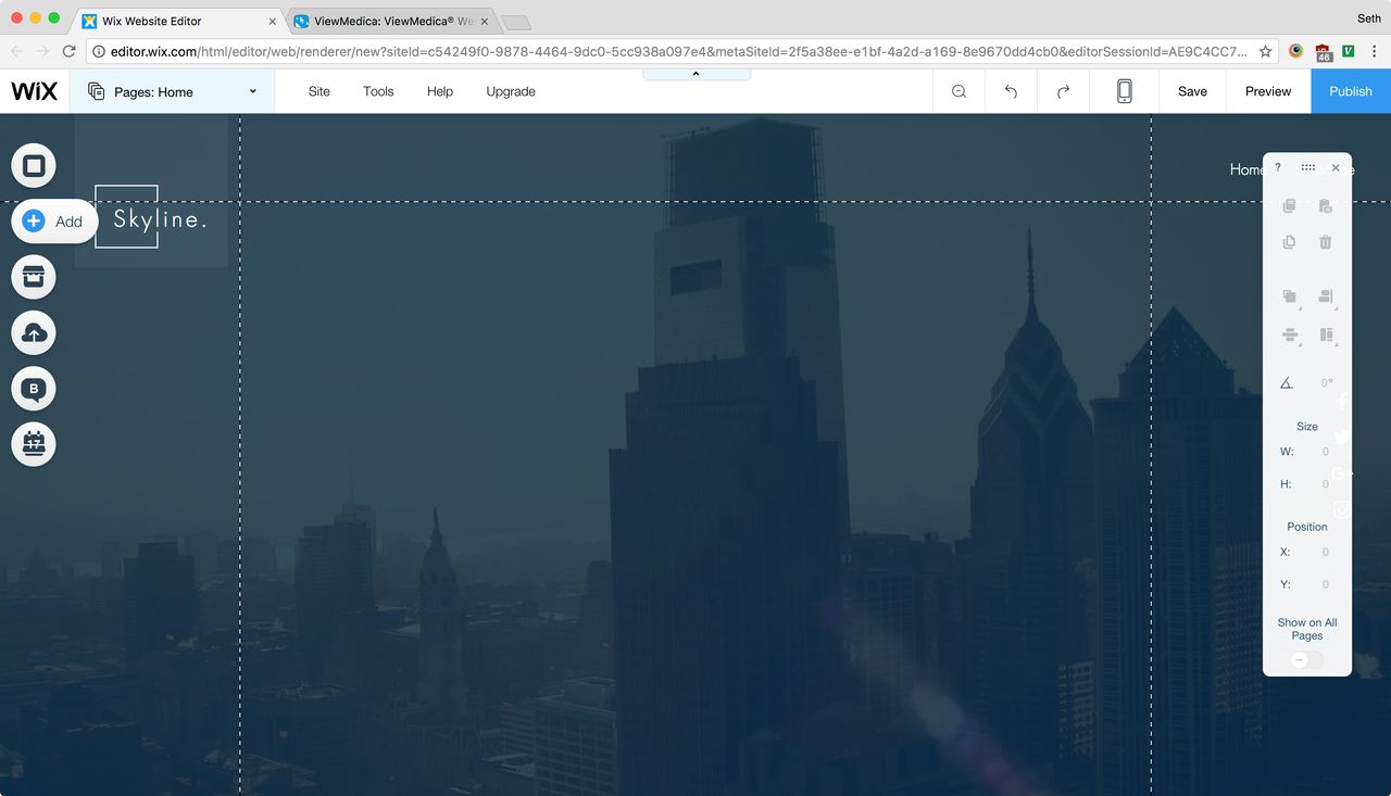 The add button in the Wix website editor is selected.
