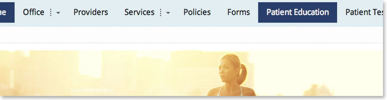 A navigation bar shows the patient education item that is focused.