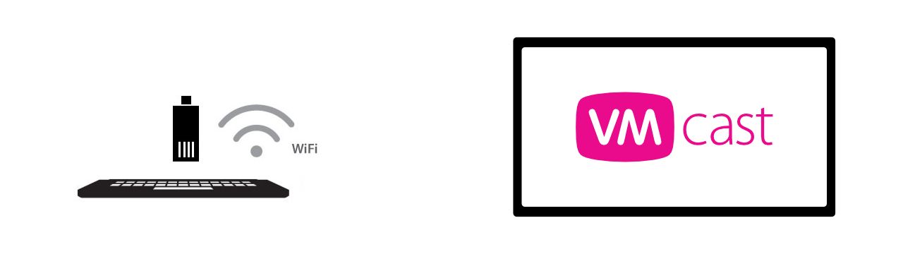 VMcast works with a PC Stick, wireless internet, and a television.