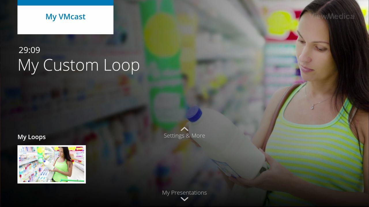 The home screen of the VMcast app displays the Loops you created at viewmedica.com.