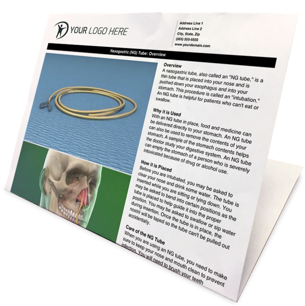 Brochures include your logo, relevant images, and a full transcript of the video.