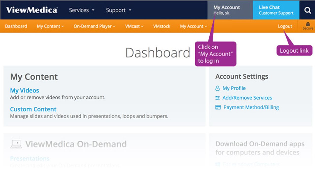 The login and logout buttons are located in the top right corner of the window.