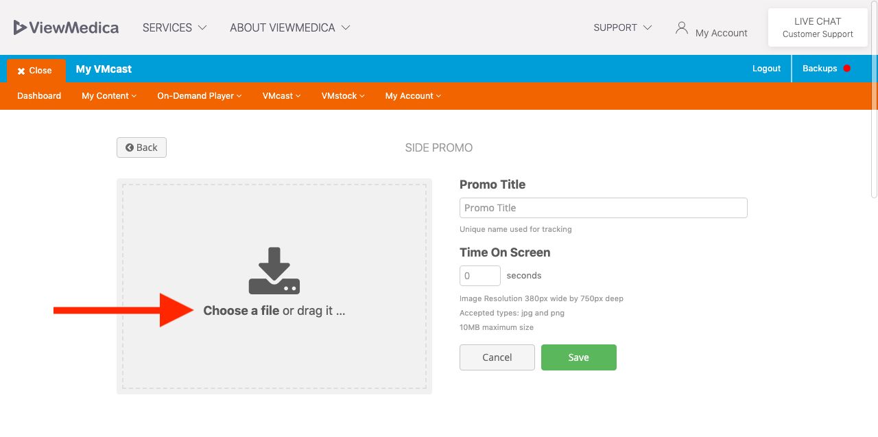 Upload your bottom promo to ViewMedica.