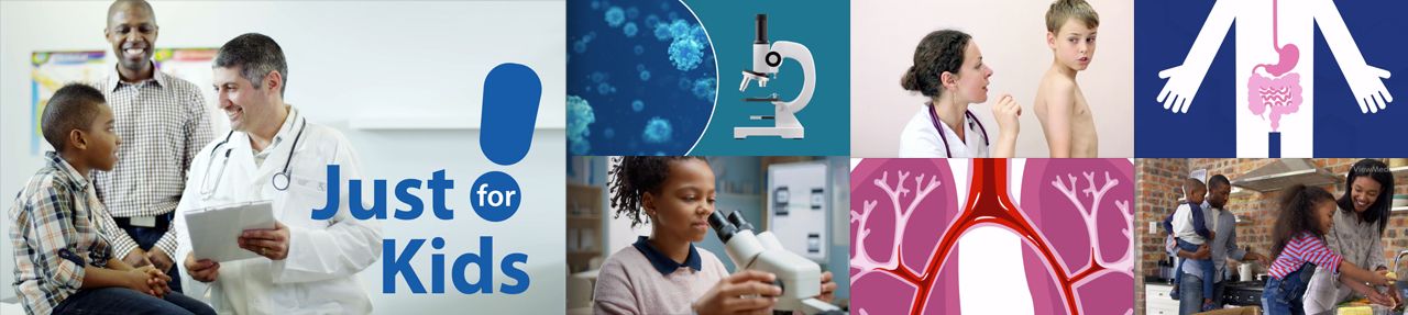 Various images from just for kids patient education videos