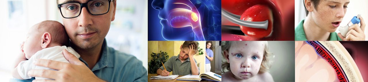 Various images from pediatric patient education videos