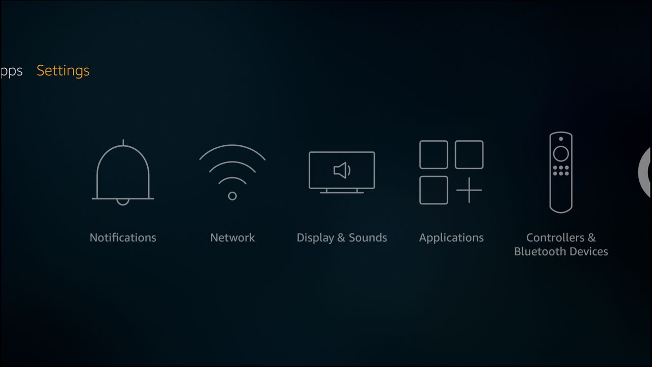 The settings panel of the Amazon Fire TV.