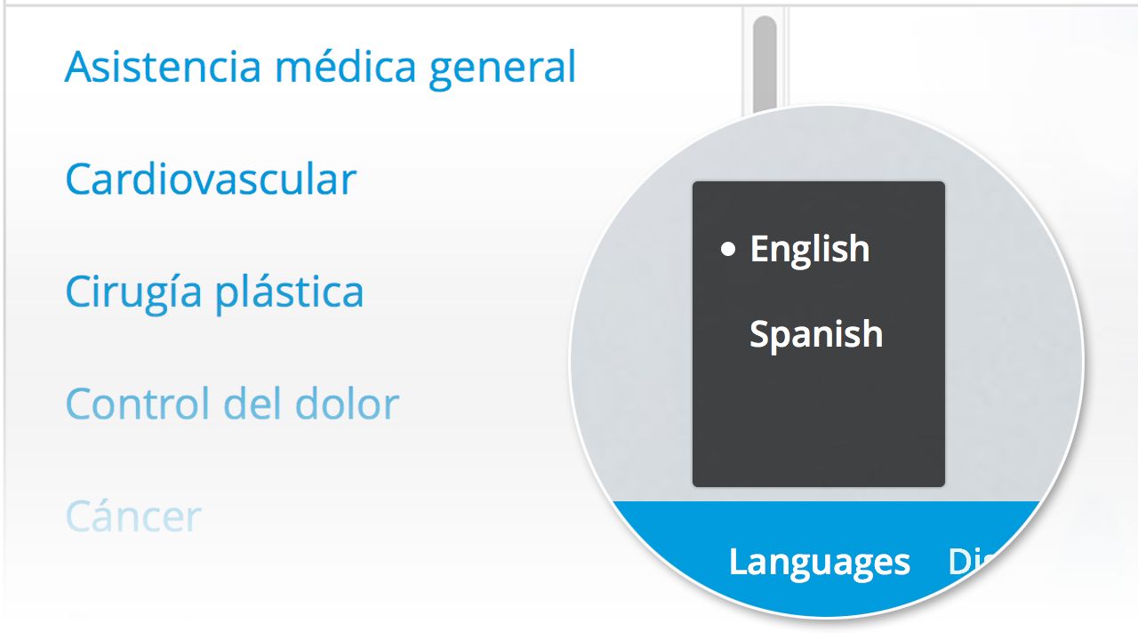 Changing languages from English to Spanish in the ViewMedica 8 player.